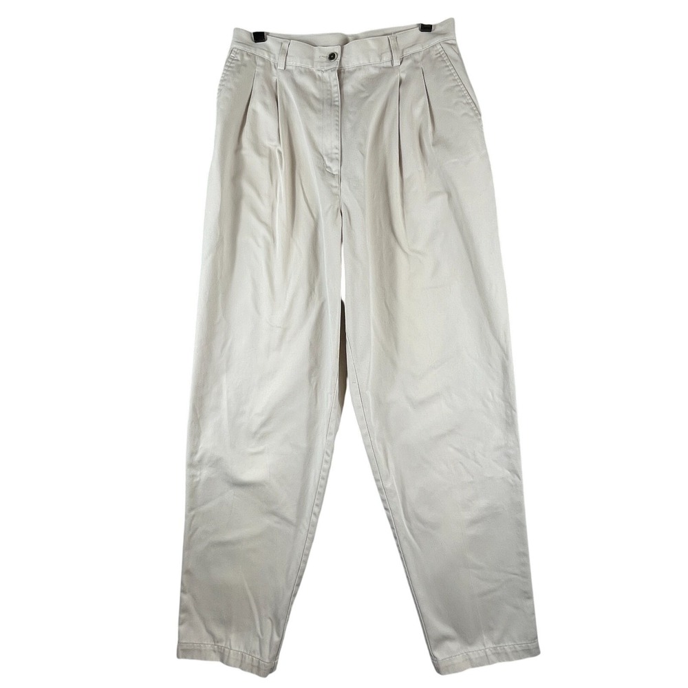 LL Bean Womens 12 Tall VTG Pleated Khaki Pants High Rise Tapered Mom Career